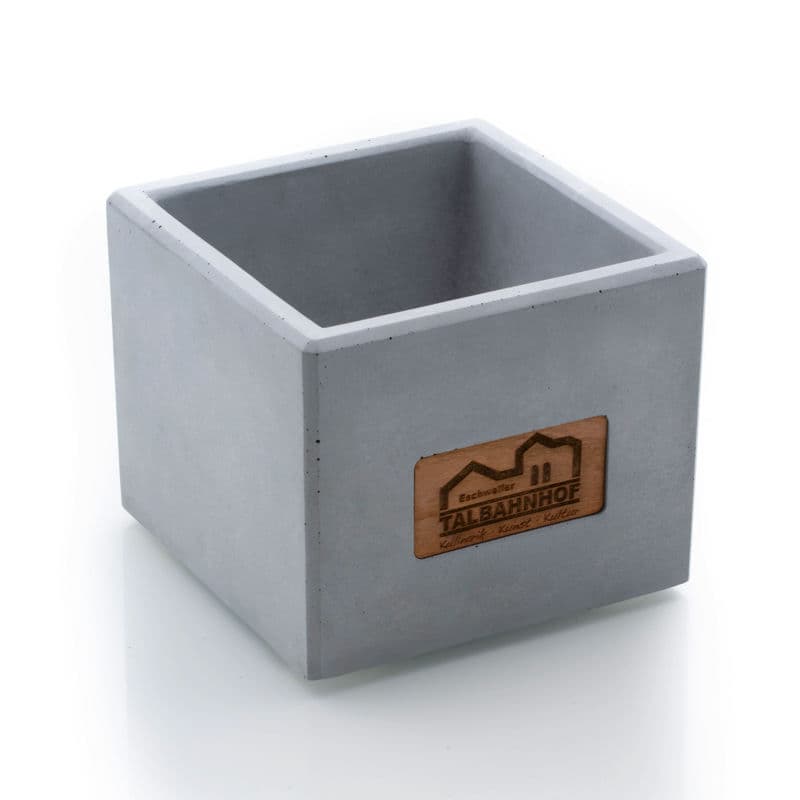 Concrete Grey pen Holder Cube Square with individual logo etching on wood or concrete Perfect Give Aways with your brand and logo handmade in Germany.