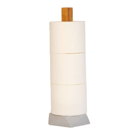 Stehender Ersatzrollenhalter für Toilettenpapier aus Holz & Beton