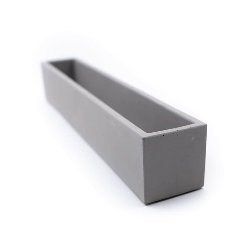 Grey Concrete elongated rectangular Plant Box for Flowers Succulents cactus Pens Brushes multifunctional handcrafted in Germany.