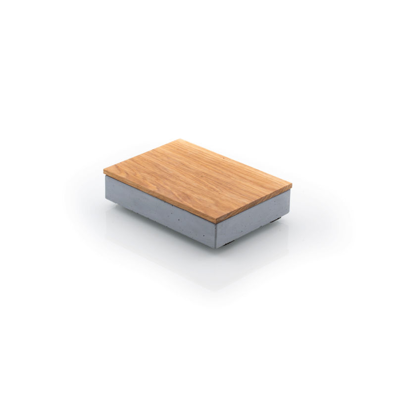 Bathroom Organizers and Storage, Stackable grey concrete square Size S with Oak wood Lid.