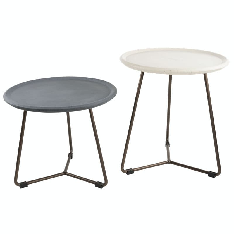 Outdoor Side Table Patio Metal Concrete Round Bistro Coffee Table with Concrete round Top.