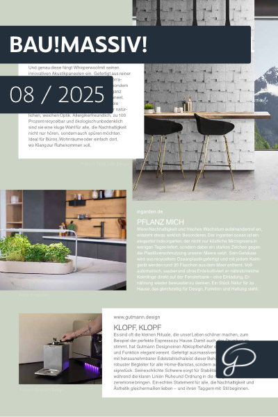 Architekten Magazin für Beton und Bauen und wir sind dabei, Betonmanufaktur Gutmann - Design